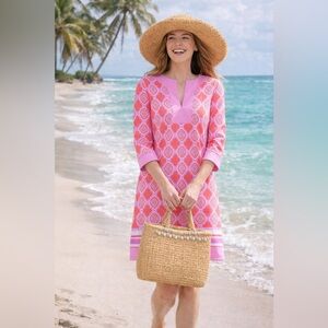 Cabana Life Fisher Island 3/4 Sleeve Shift Dress Tunic Cover Up UPF50+ size M